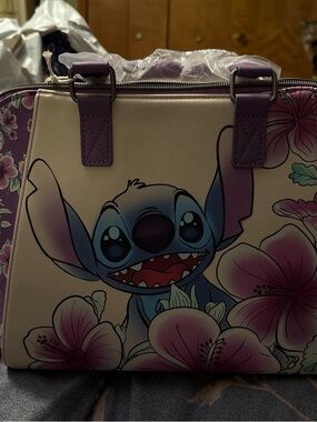 Loungefly Stitch Floral Purple and Cream Satchel